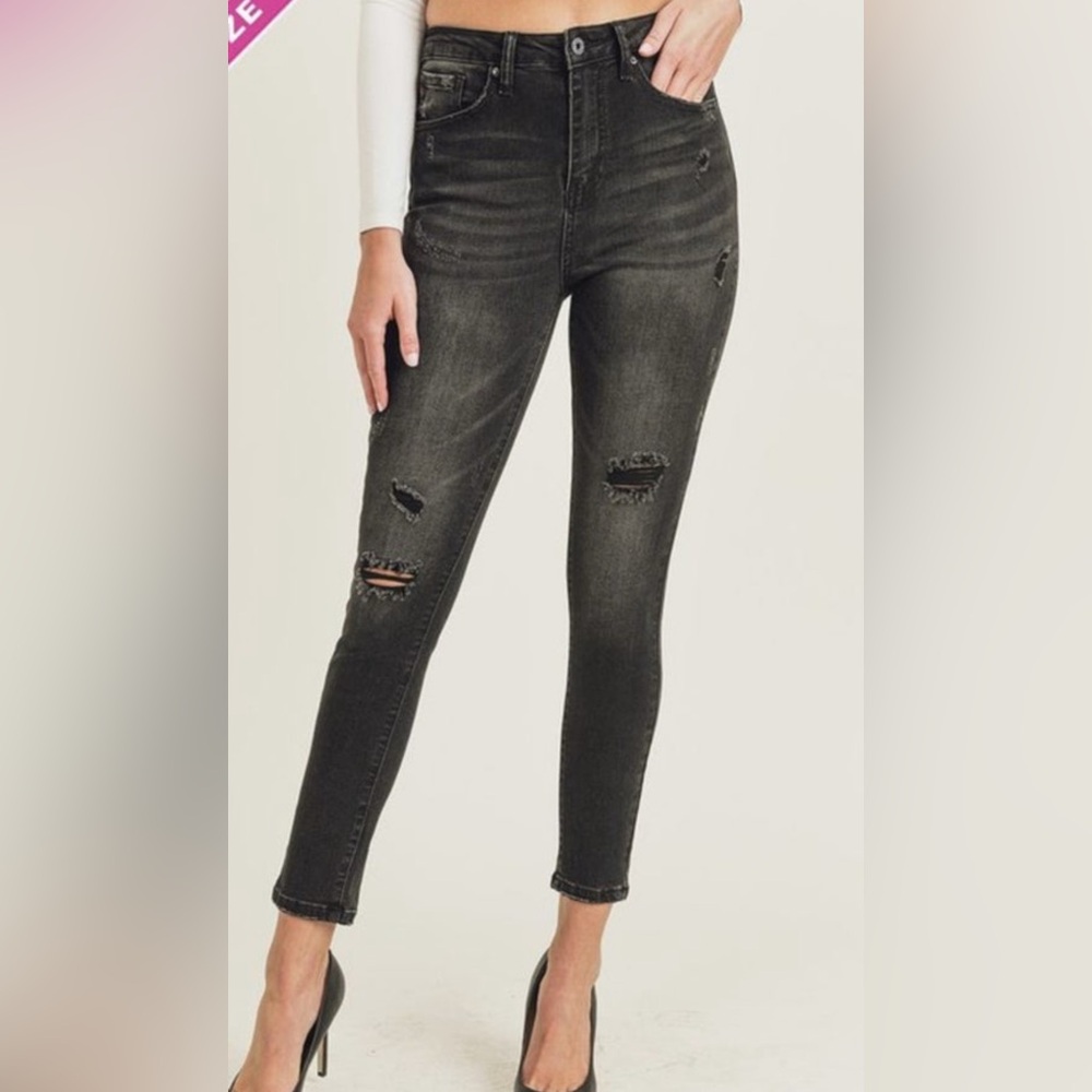 Black Vintage Distressed Risen Brand Jeans
